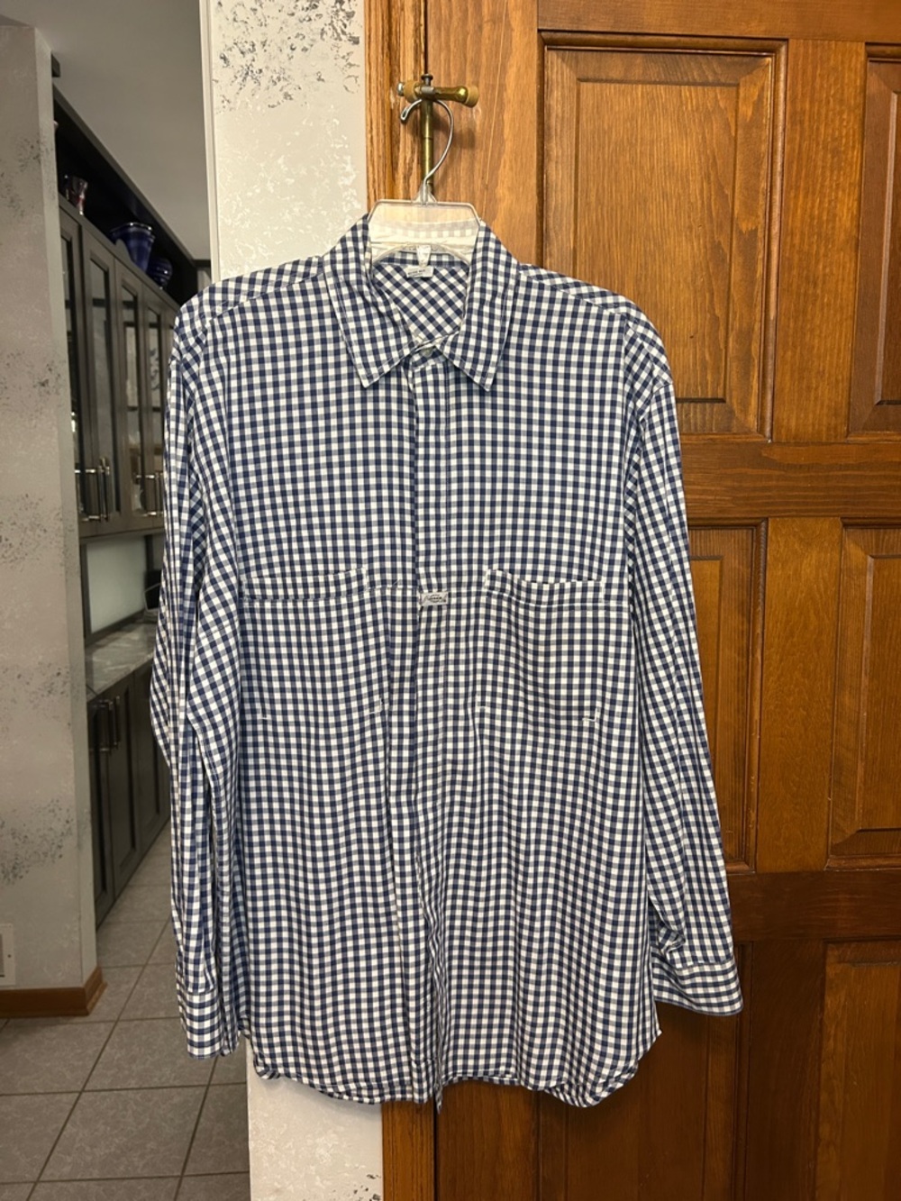 Marithe Francois Girbaud Navy and White Gingham Button-Down Shirt